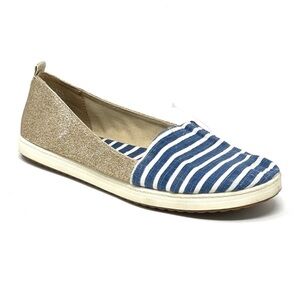 🌺 Kim Rogers Ramsy Blue Stripe Gold Glitter Sneakers Size 6.5